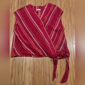 NWOT Harper Fuchsia and Pink Striped Wrap Blouse